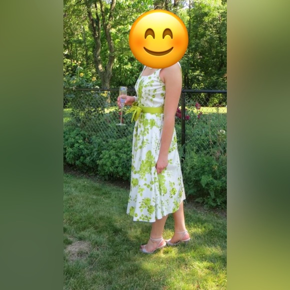 Ross Mayer raw silk white and green tea length cocktail dress - Picture 10 of 10